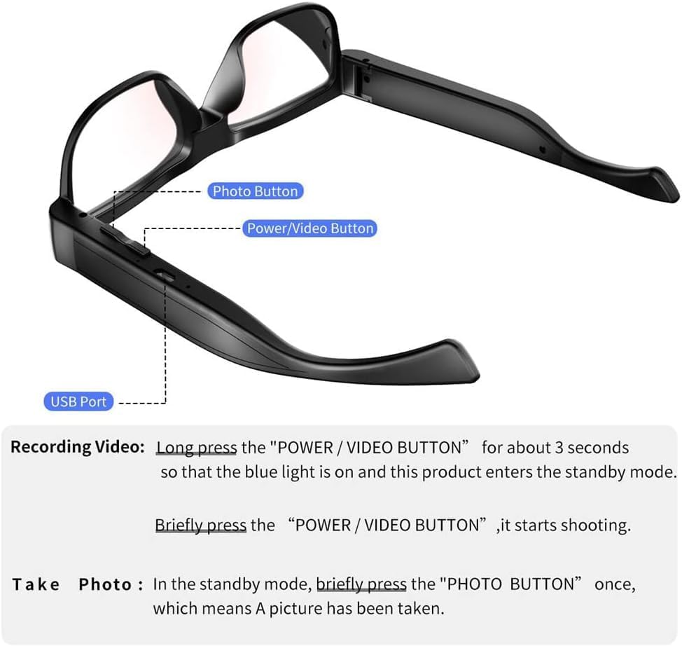 Lentes con cámara, gafas de vídeo, gafas inteligentes HD