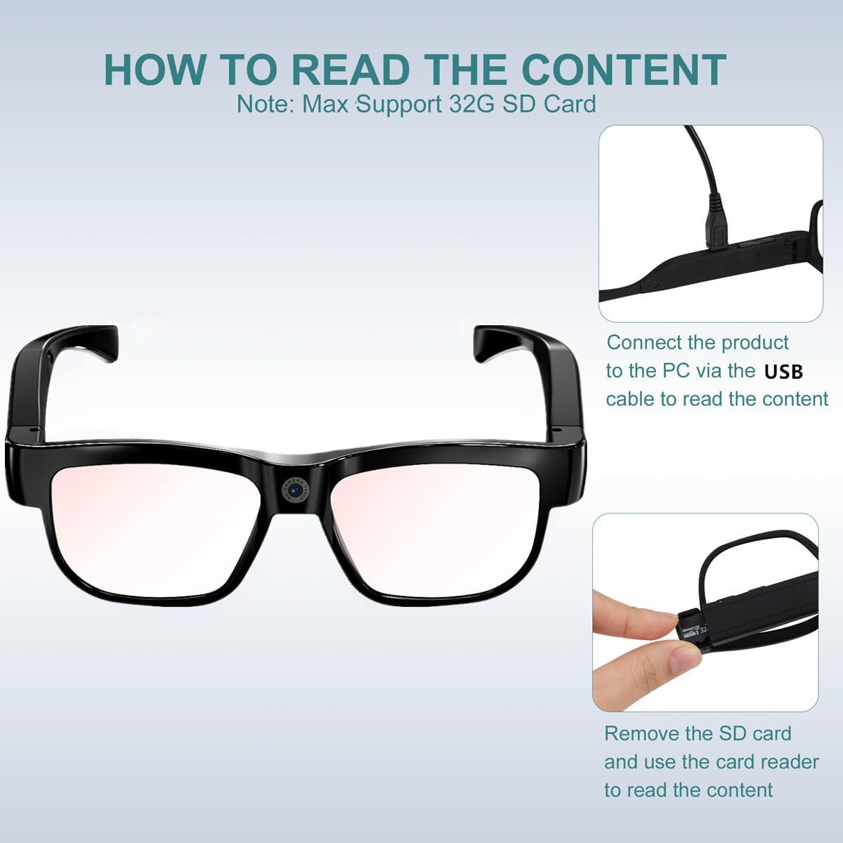 Lentes con cámara, gafas de vídeo, gafas inteligentes HD