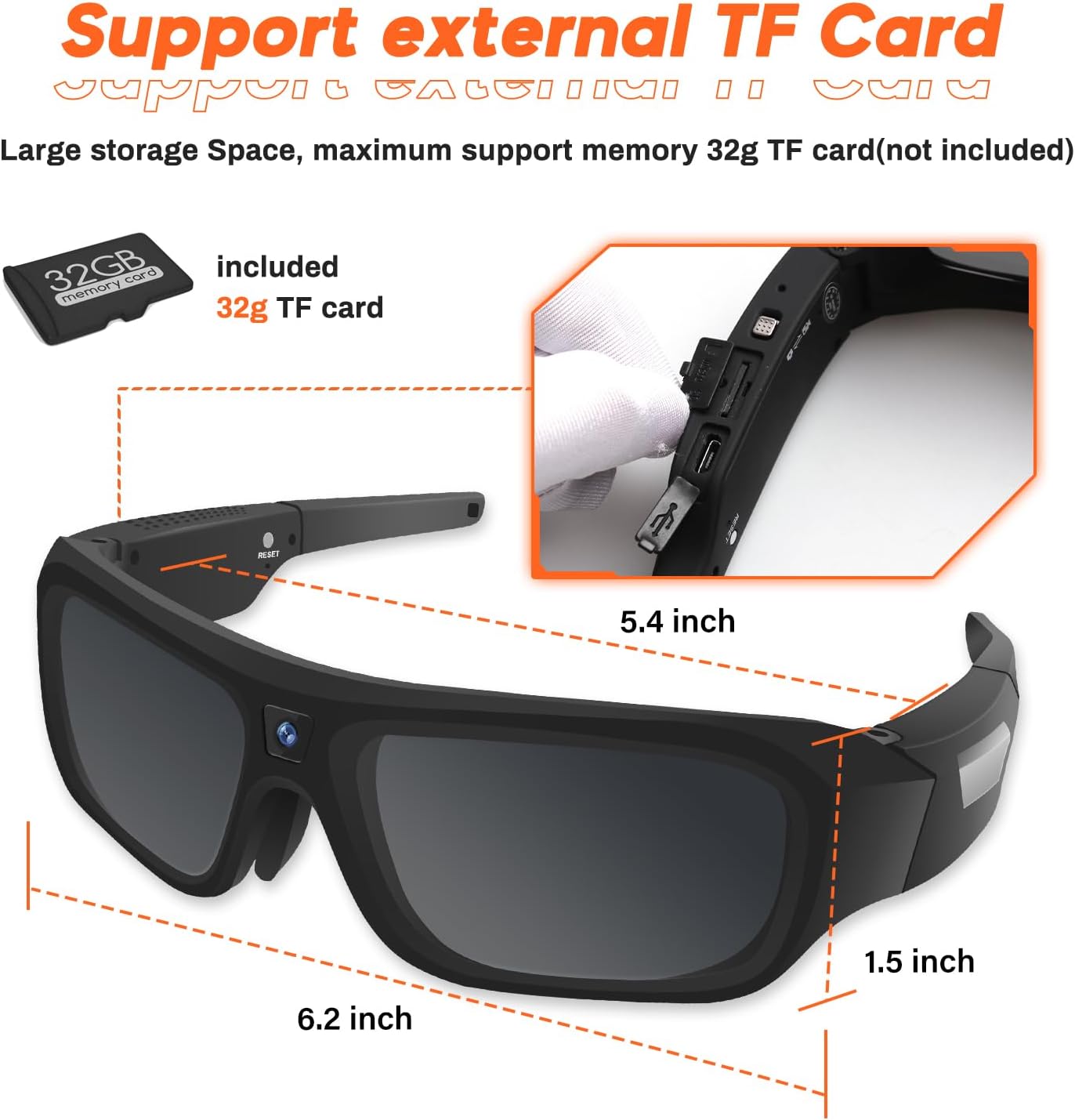 Gafas de sol con cámara 2K HD para video, deportivas