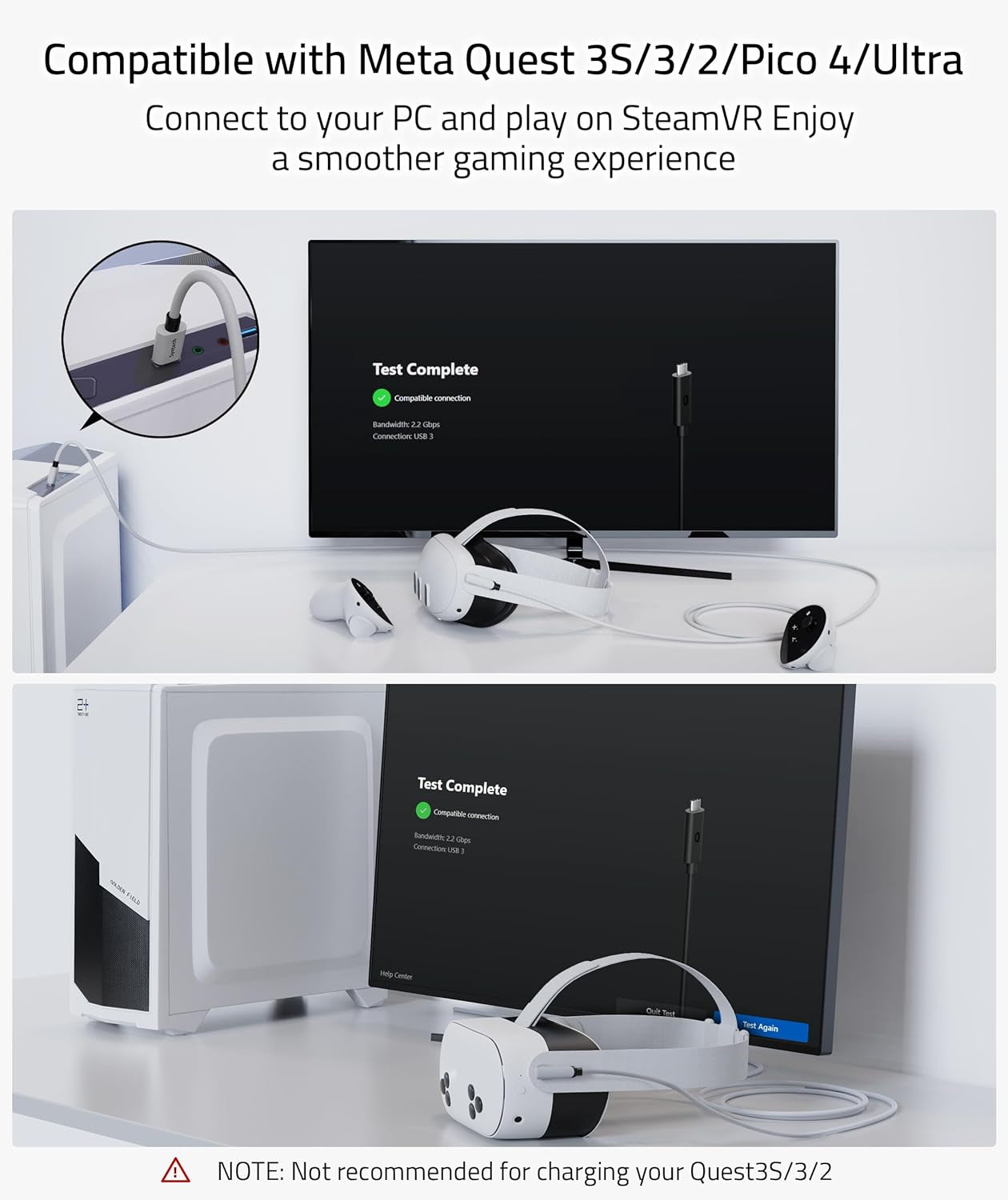 Link Cable 20 FT Compatible with Oculus/Meta Quest 3/Meta Quest2/Pro/Pico 4/Ultra Accessories and Pc/Steamvr, High Speed PC Data Transfer, USB 3.0 to USB C Cable for VR Headset